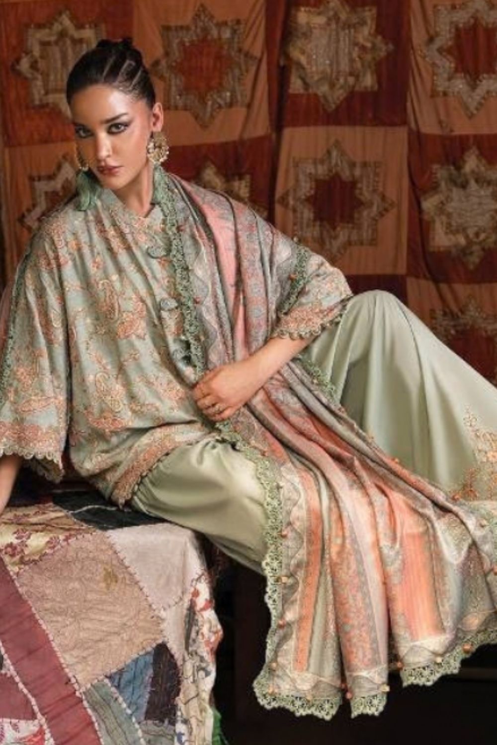 Maria B 3 Piece Unstitched Embroidered Irish Linen Suit MPT-3108-B