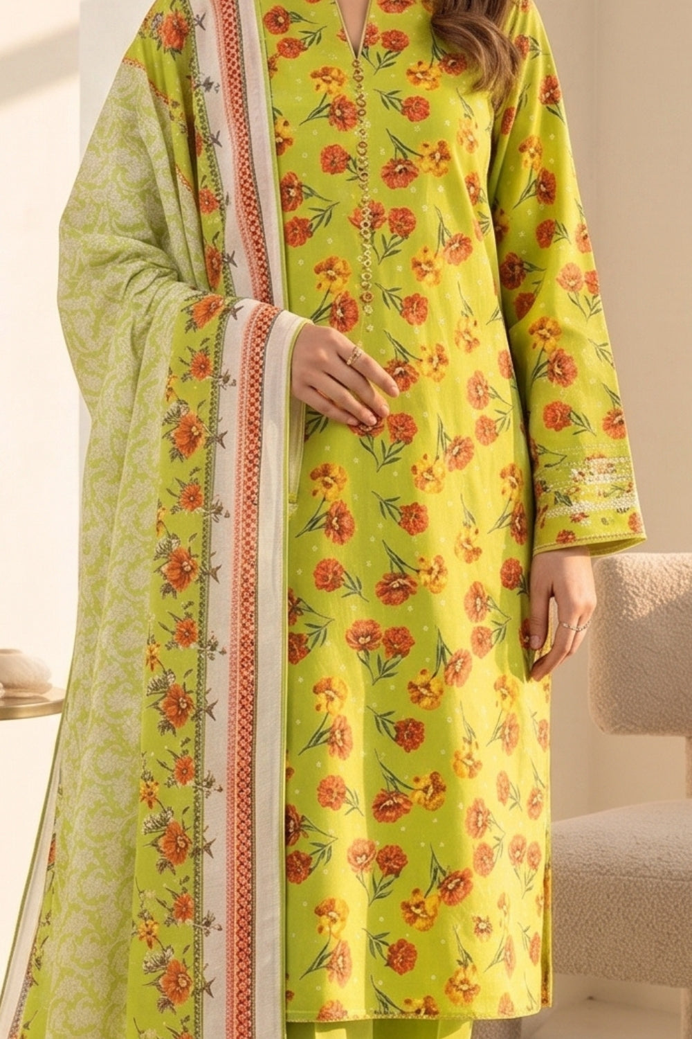 Mushtaq 3Pcs Unstitched Printed Lawn Suit Noor-e-Ain Collection Desgin - 1
