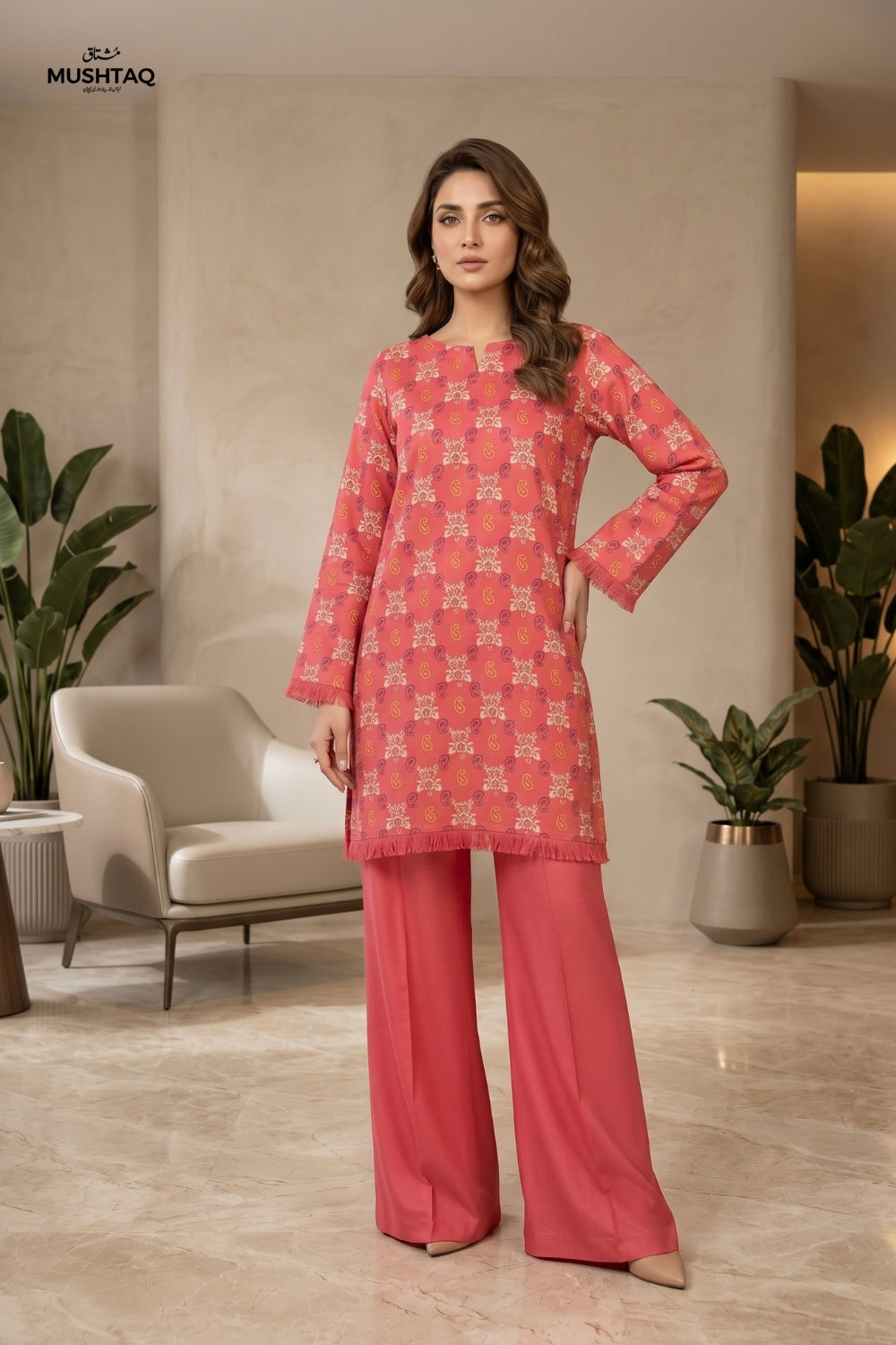 Mushtaq 2Pcs Unstitched Printed Dhanak Marina Desgin - 2