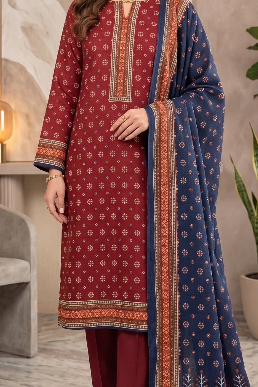 Mushtaq 3Pcs Unstitched Printed Linen Collection Desgin - 1