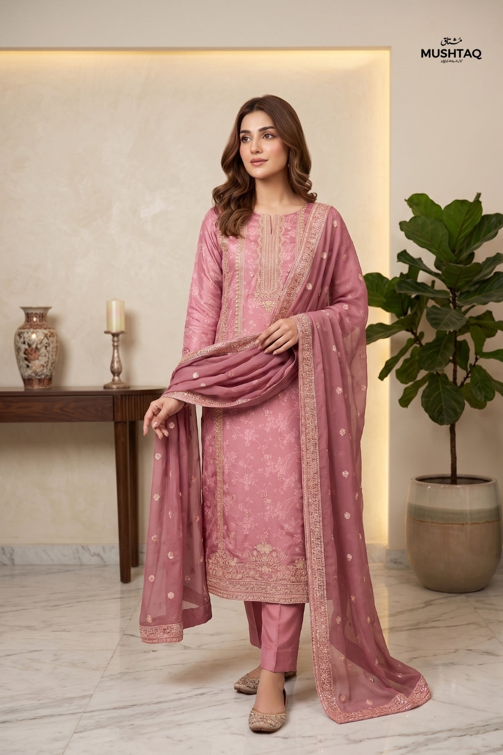 Mushtaq 3Pcs Unstitched China Pqati Suit with chiffon duppata Sophia Collection Desgin - 2