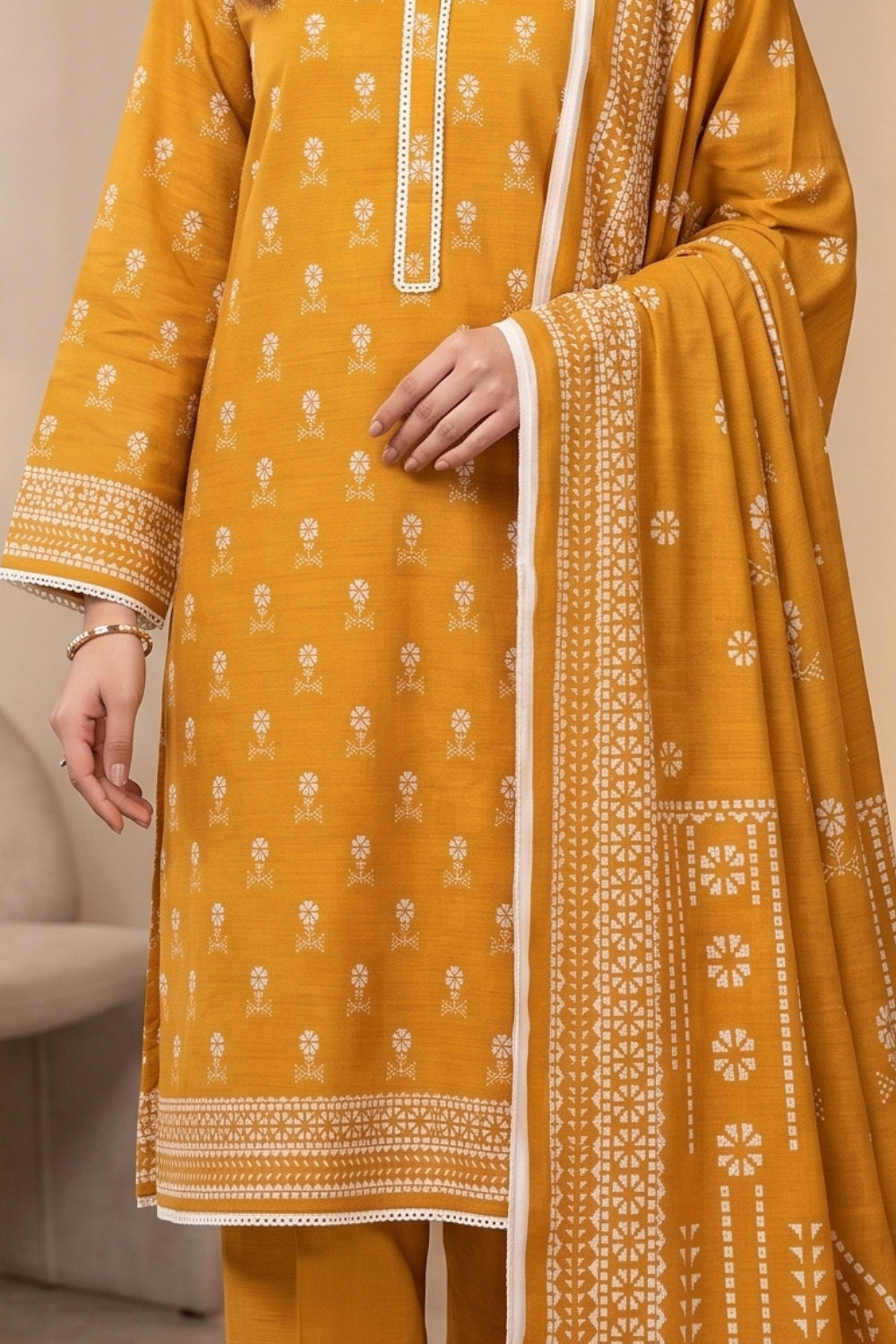 Mushtaq 3Pcs Unstitched Printed Khaddar Desgin - 1