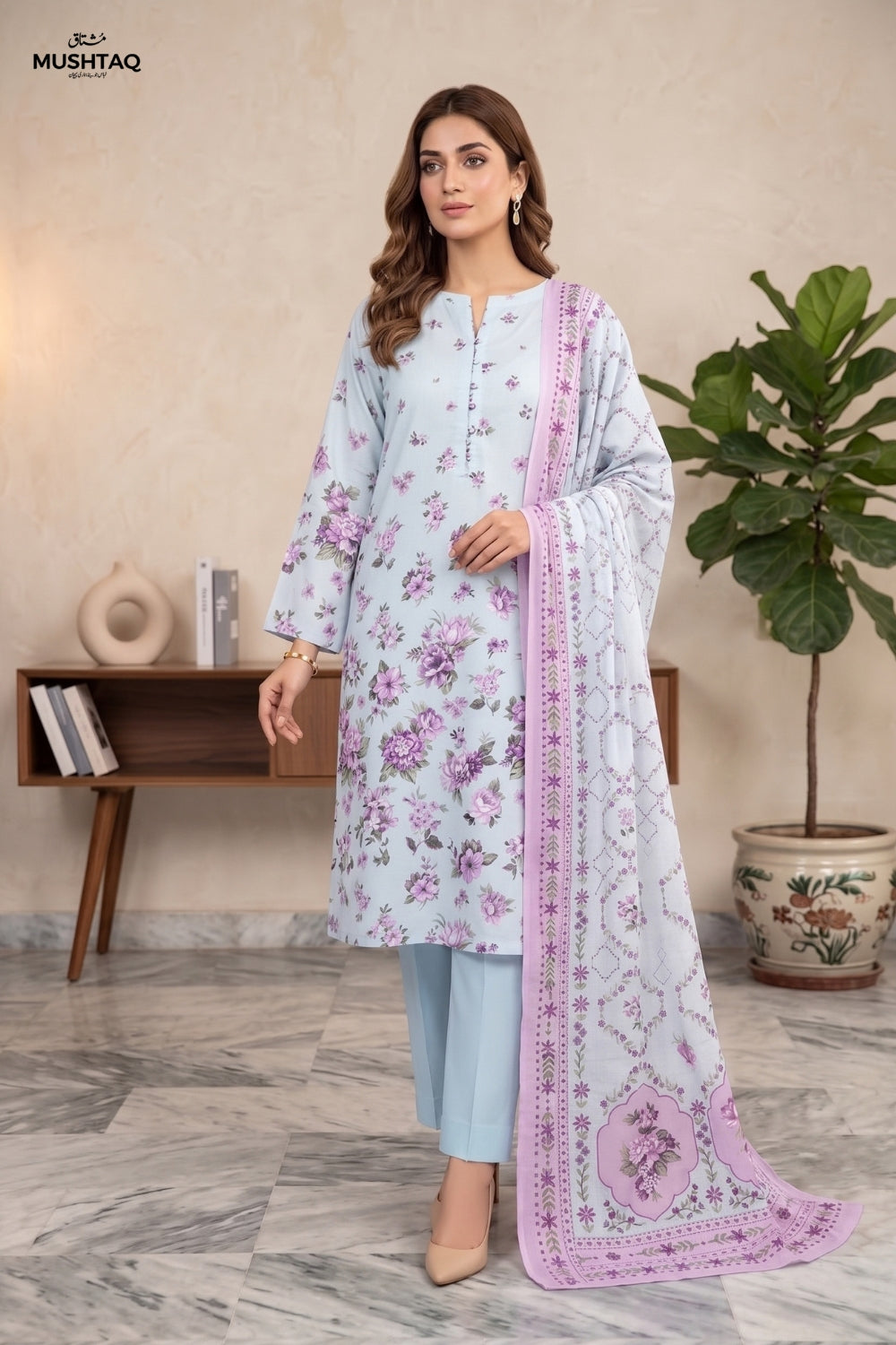Mushtaq 3Pcs Unstitched Karandi  Sajal Collection Desgin - 2