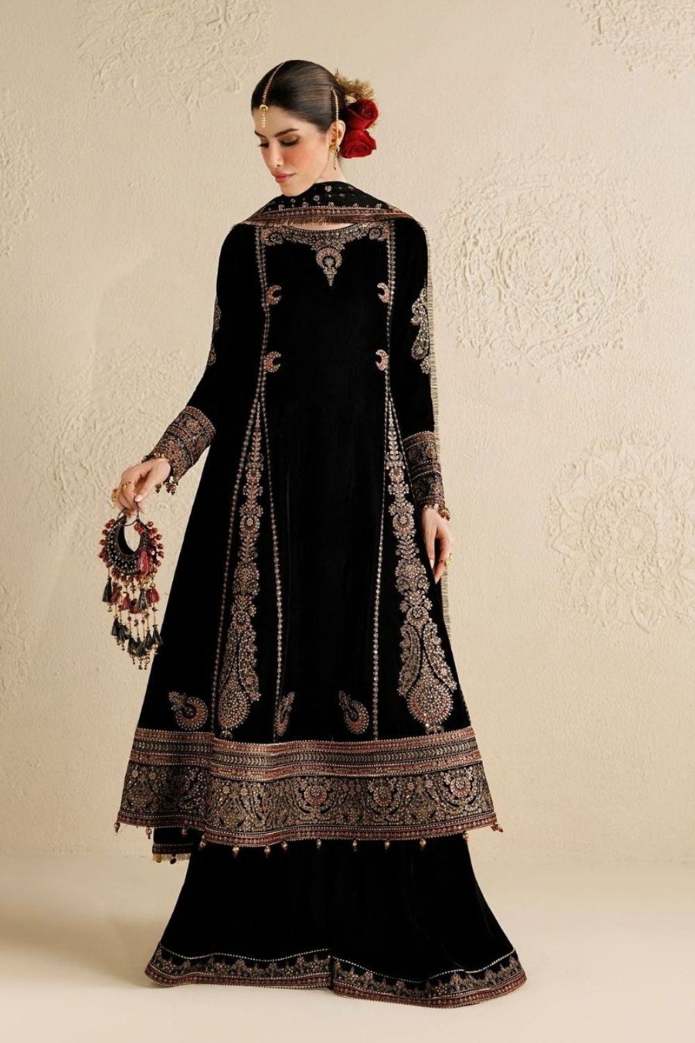 Jazmin Chandni 3 Piece Unstitched Embroidered Velvet Suit CVF26-D01