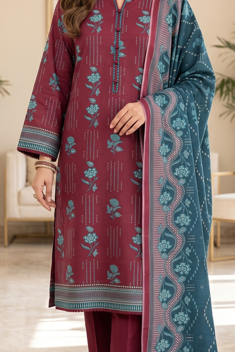 Mushtaq 3Pcs Unstitched Printed Khaddar Eira Collection Desgin - 1