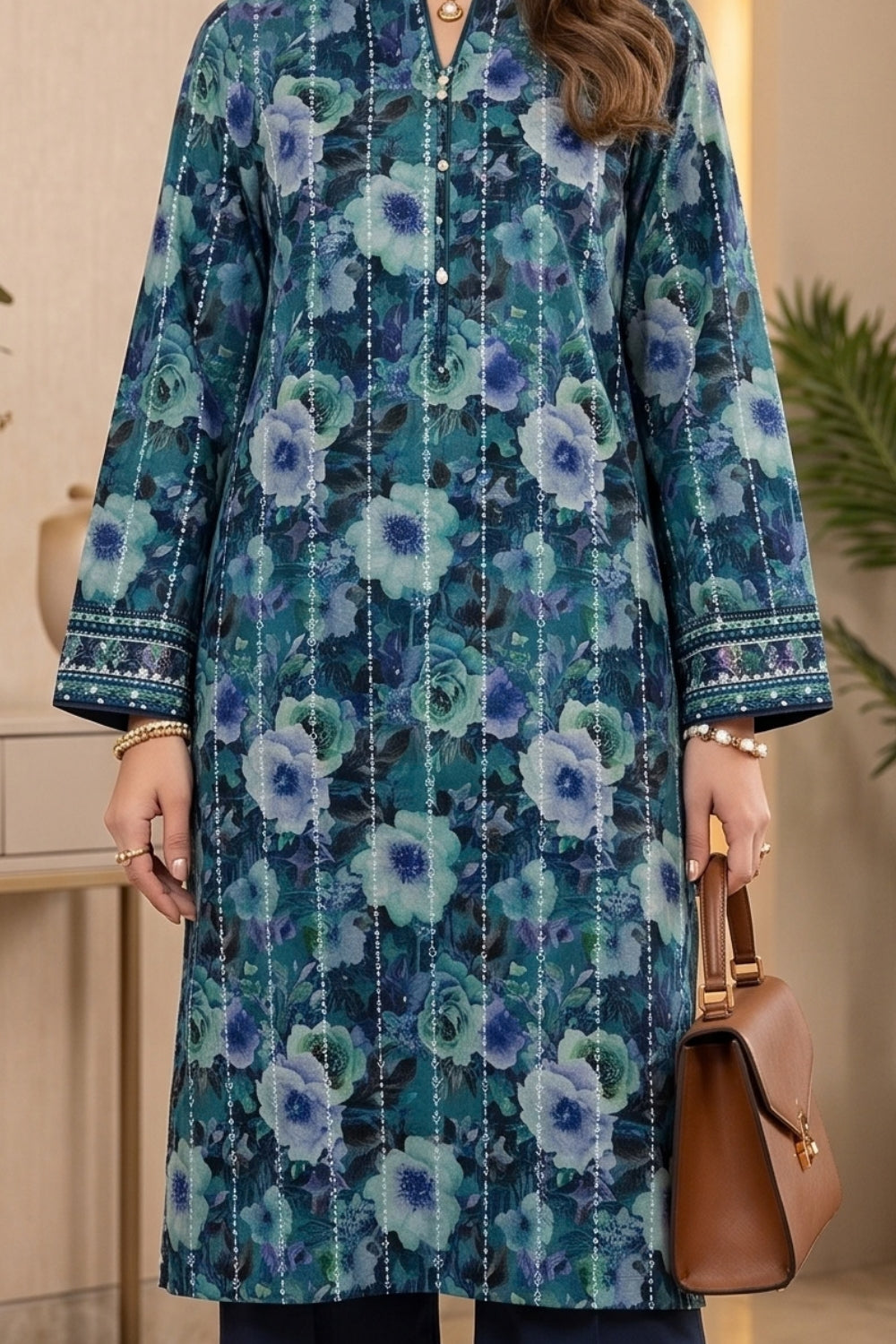 2Pcs Unstitched Printed Khaddar Mahira Collection Desgin - 1