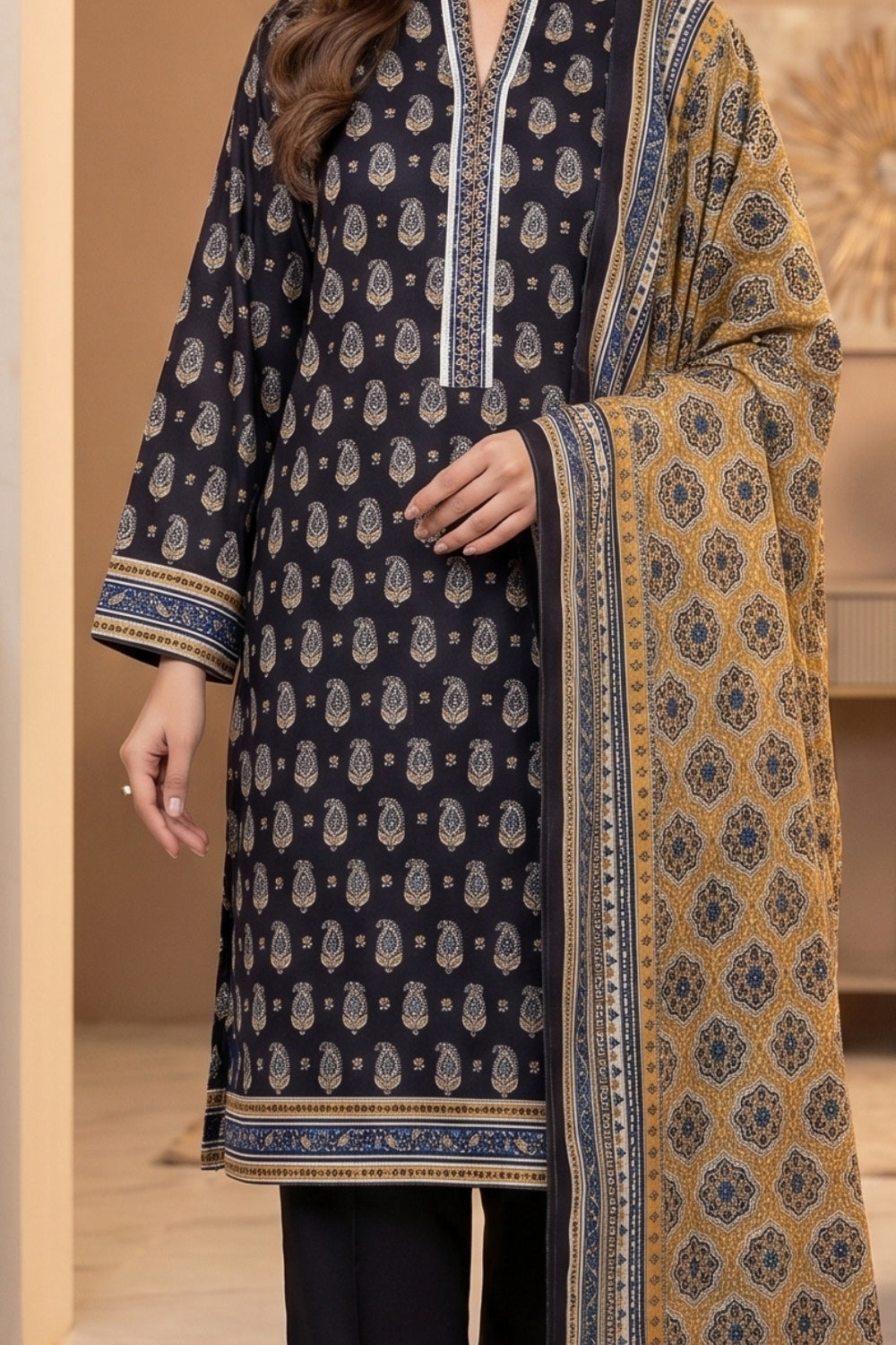 Mushtaq 3Pcs Unstitched Cotton Suit Hiba Collection Desgin - 1
