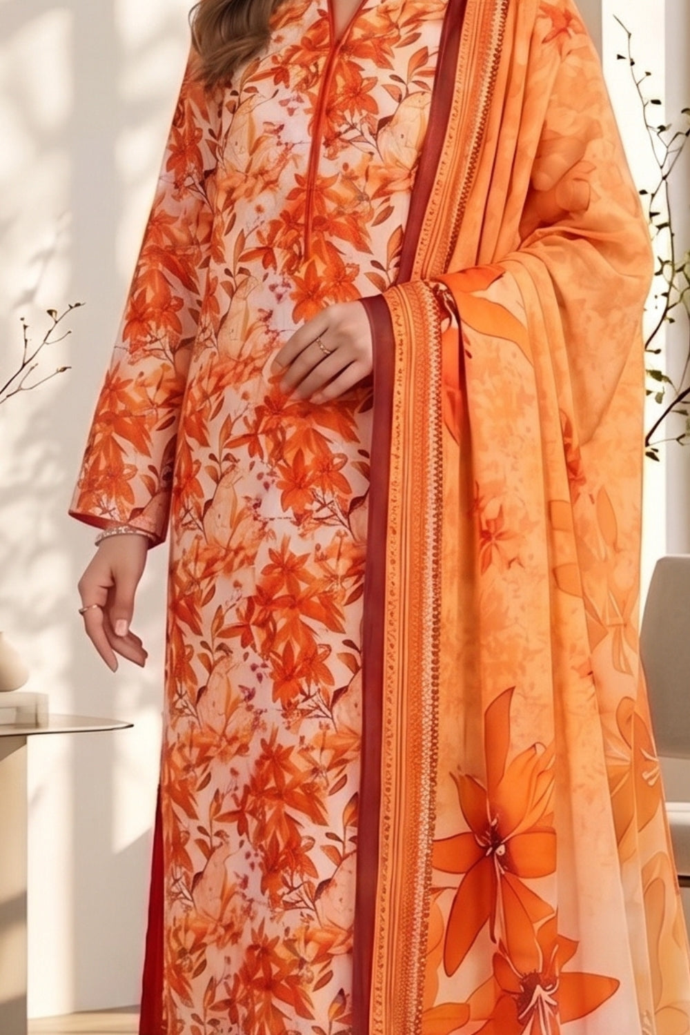 Mushtaq 3Pcs Unstitched Printed Lawn Suit Rooh Posh Collection Desgin - 7