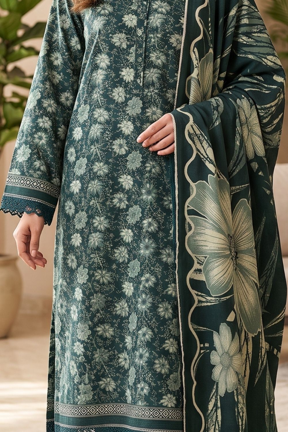 Mushtaq 3Pcs Unstitched Printed Khaddar Dilara Collection Desgin - 1