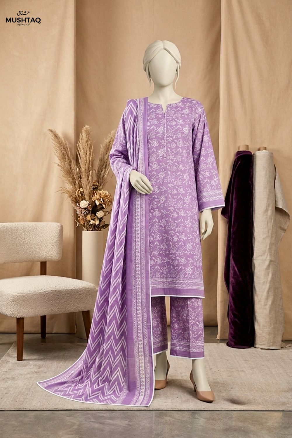 Mushtaq MEHARMAH Collection 3Pcs Unstitched Printed Lawn Desgin - 4