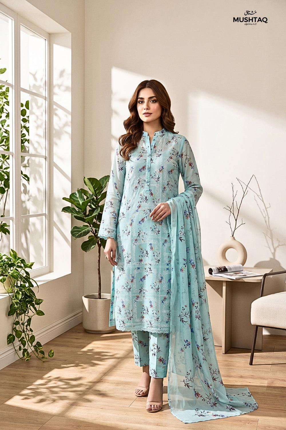 Mushtaq 3Pcs Unstitched Tulip Embroidered Lawn Collection Desgin - 2