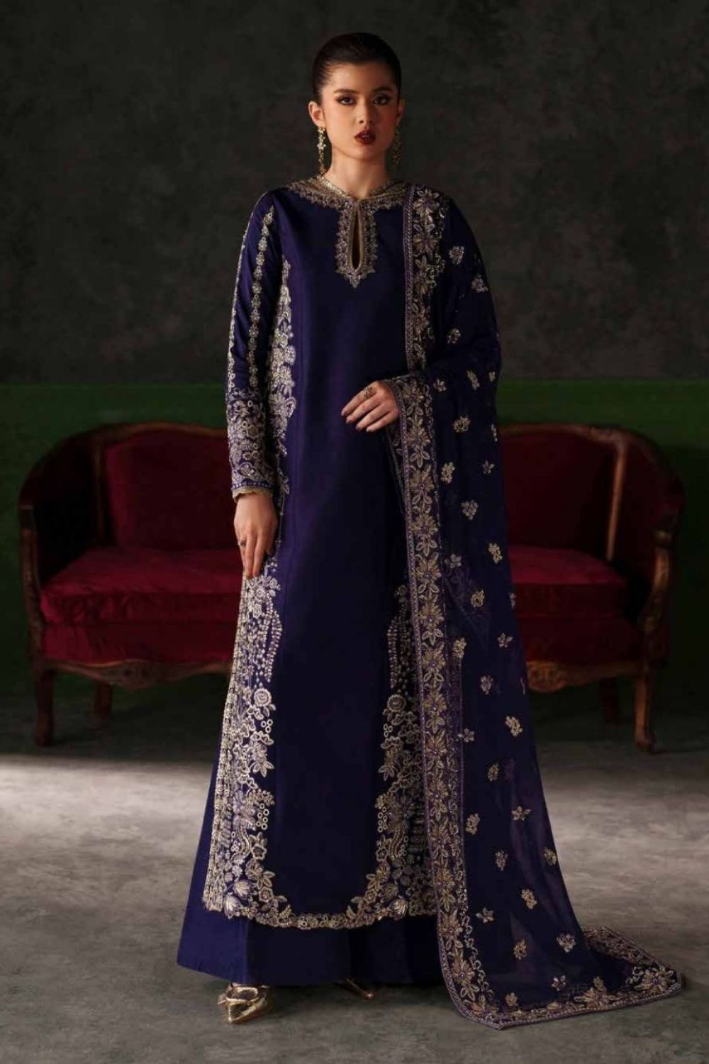 Emaan Adeel Verve Silk Edit'26  3 Piece Unstitched Embroidered Suit AZURE SAPPHIRE