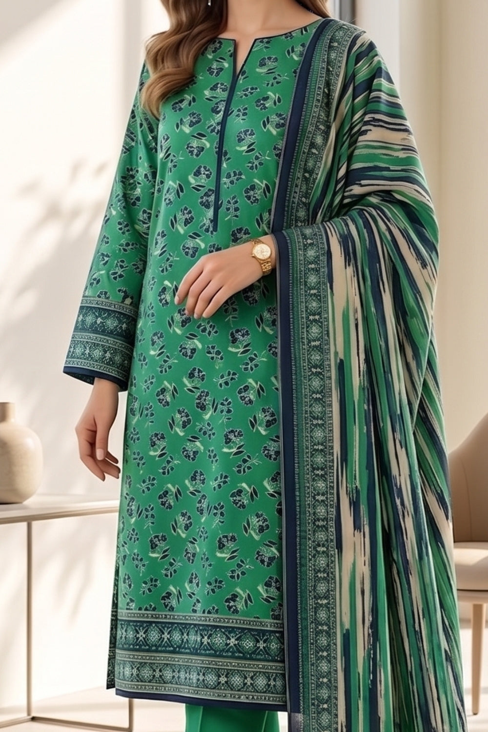 Mushtaq 3Pcs Unstitched Printed Lawn Suit Ayzel Collection Desgin - 1