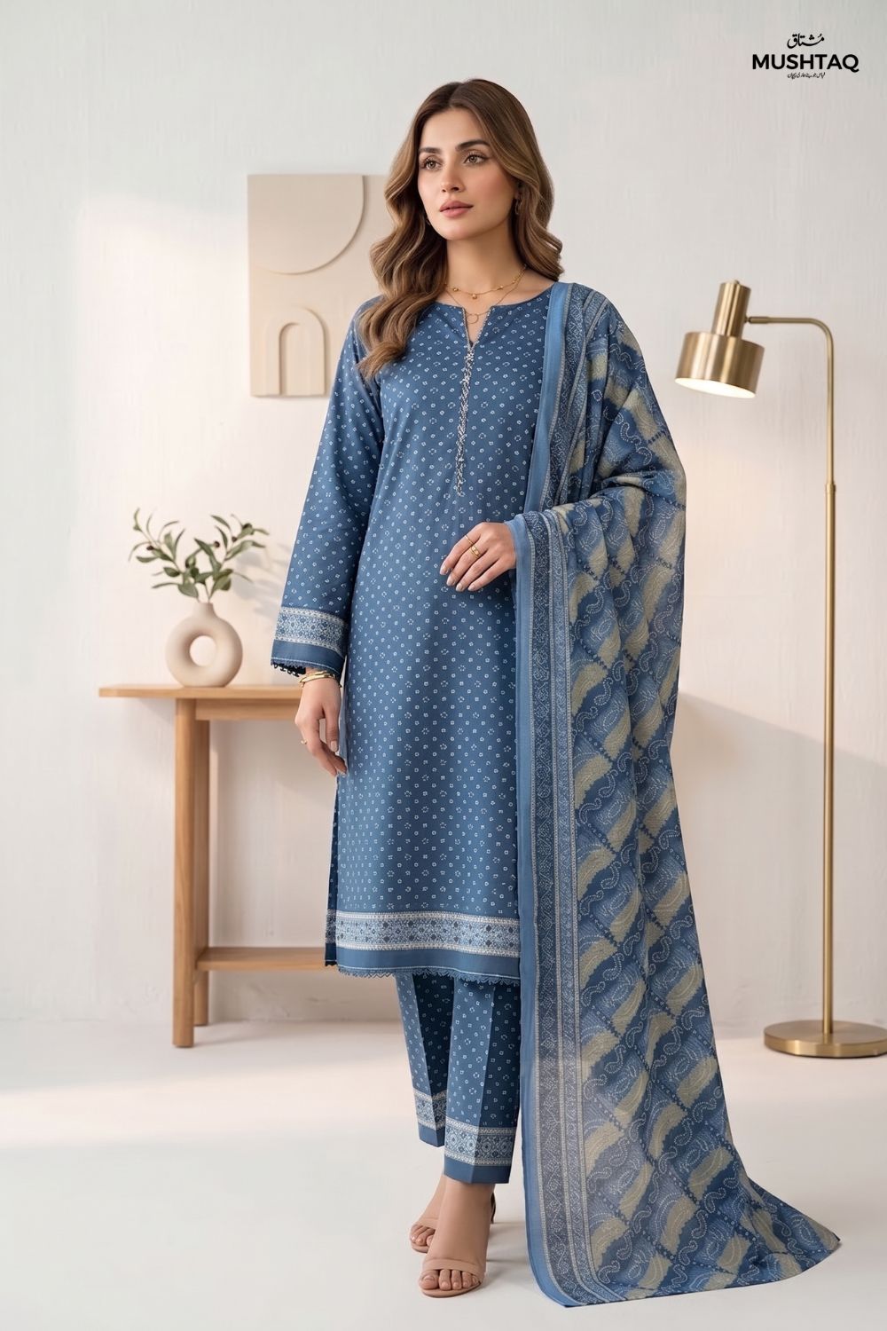 Mushtaq 3Pcs Unstitched Printed Lawn Suit Minaal Collection Desgin - 2