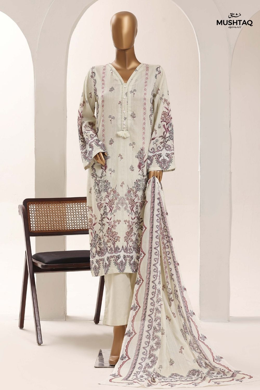 Mushtaq 3Pcs Unstitched Printed Lawn Sadabahar Collection Desgin - 2