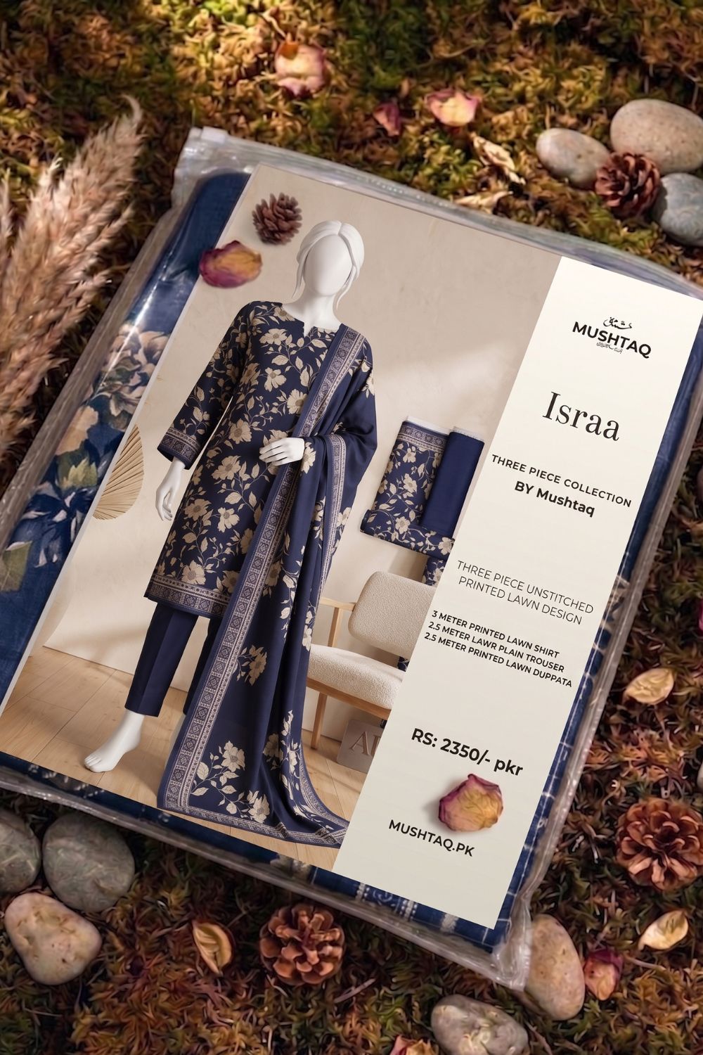 Mushtaq 3Pcs Unstitched Printed Lawn Israa Collection Desgin - 6
