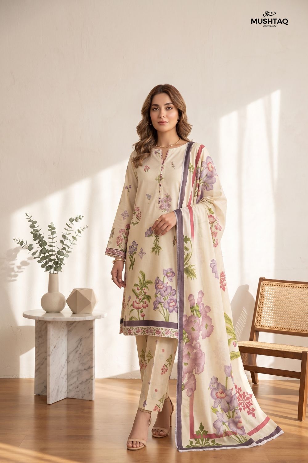Mushtaq 3Pcs Unstitched Printed Lawn Suit Hamraah Collection Desgin - 2