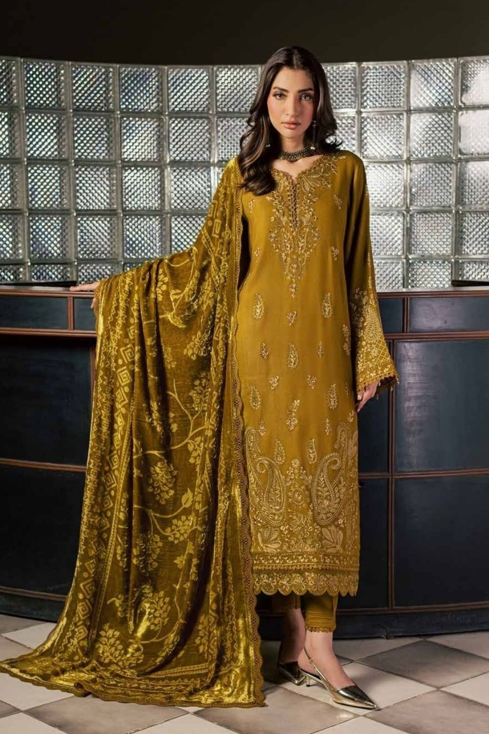 Nureh 3Pcs Luxury Embroidered Unstitched Suit NE-283