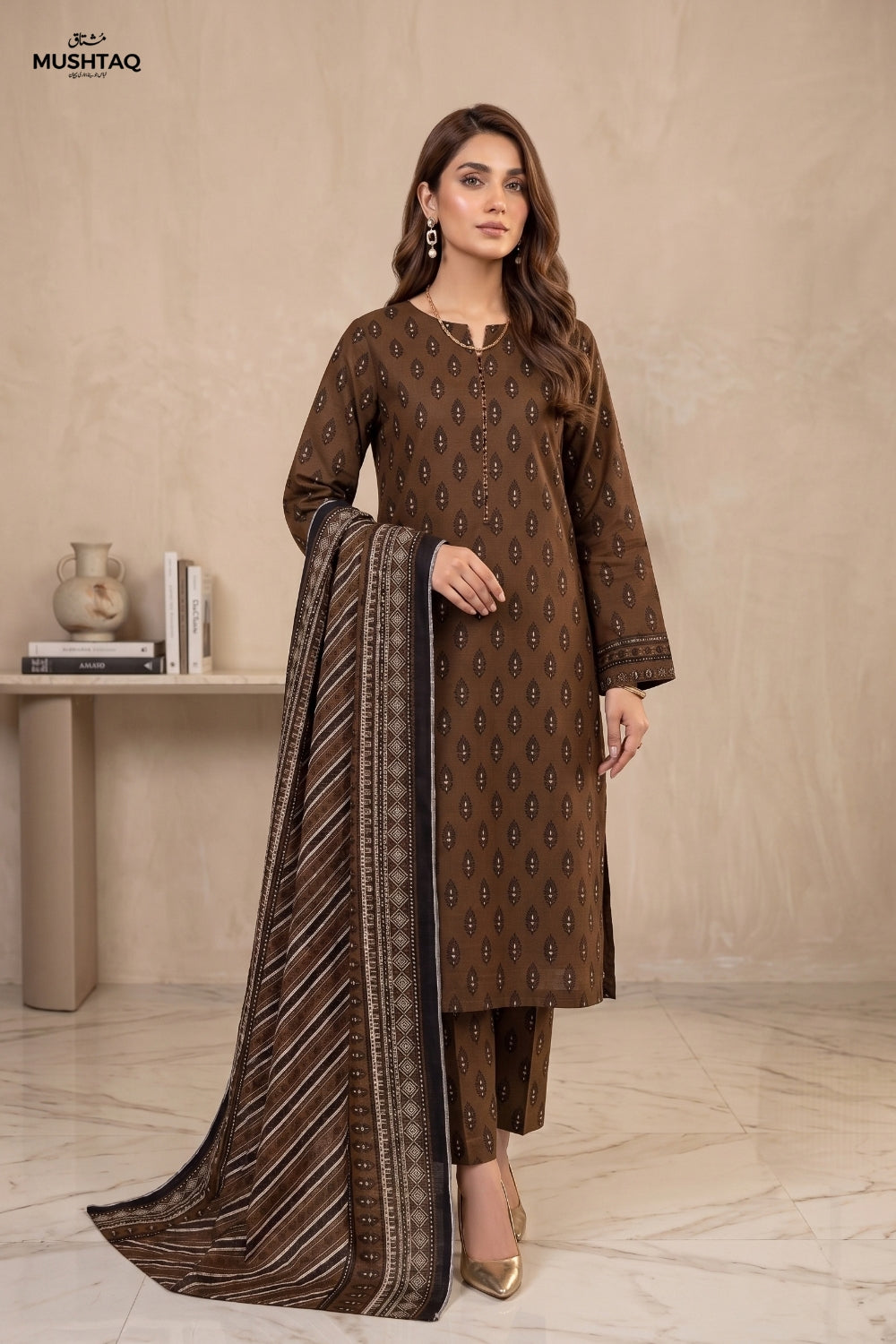 Mushtaq 3Pcs Unstitched Printed Khaddar Zariya Collection Desgin - 2