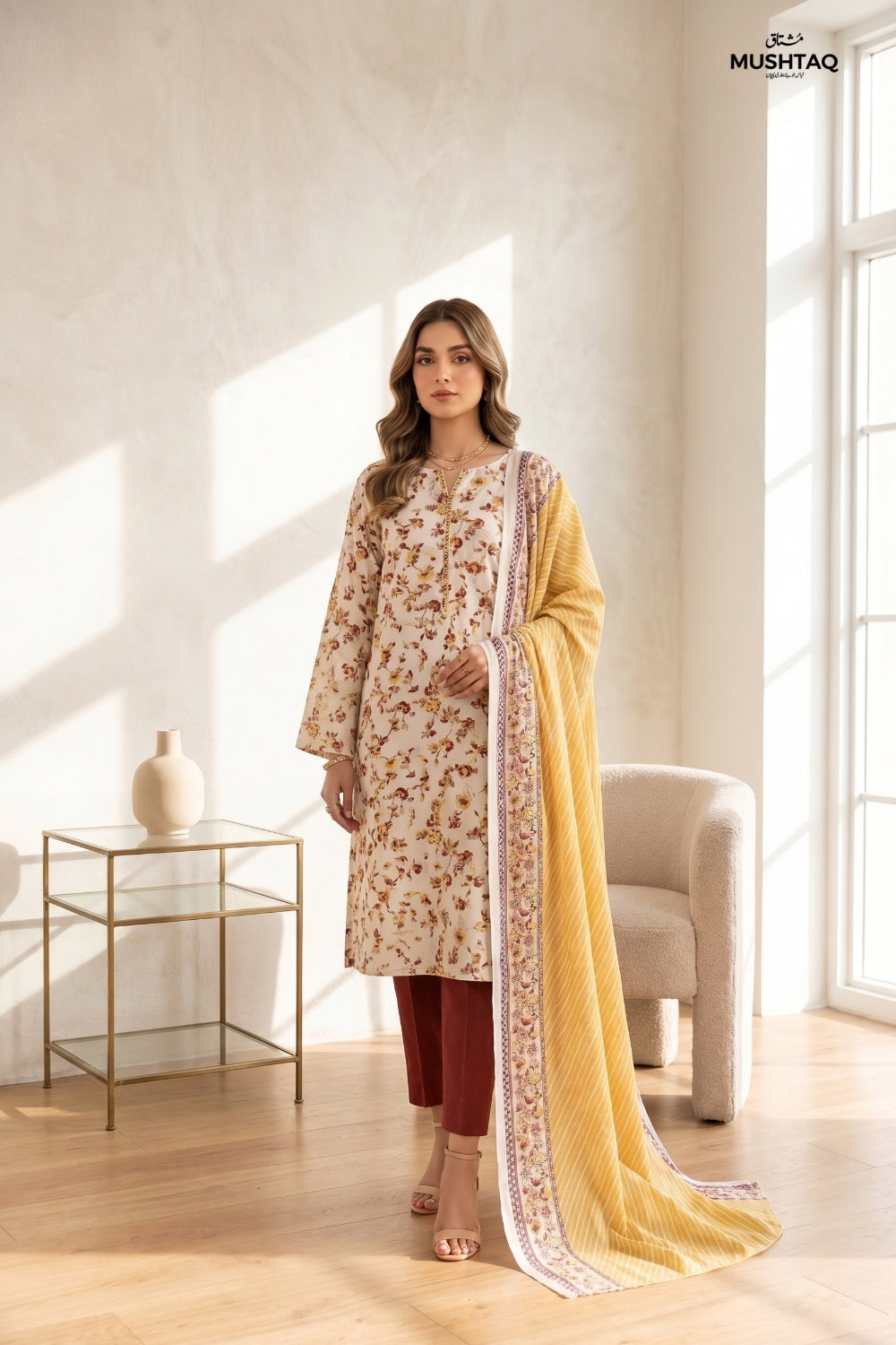 Mushtaq 3Pcs Unstitched Printed Lawn Suit Noor-e-Ain Collection Desgin - 2