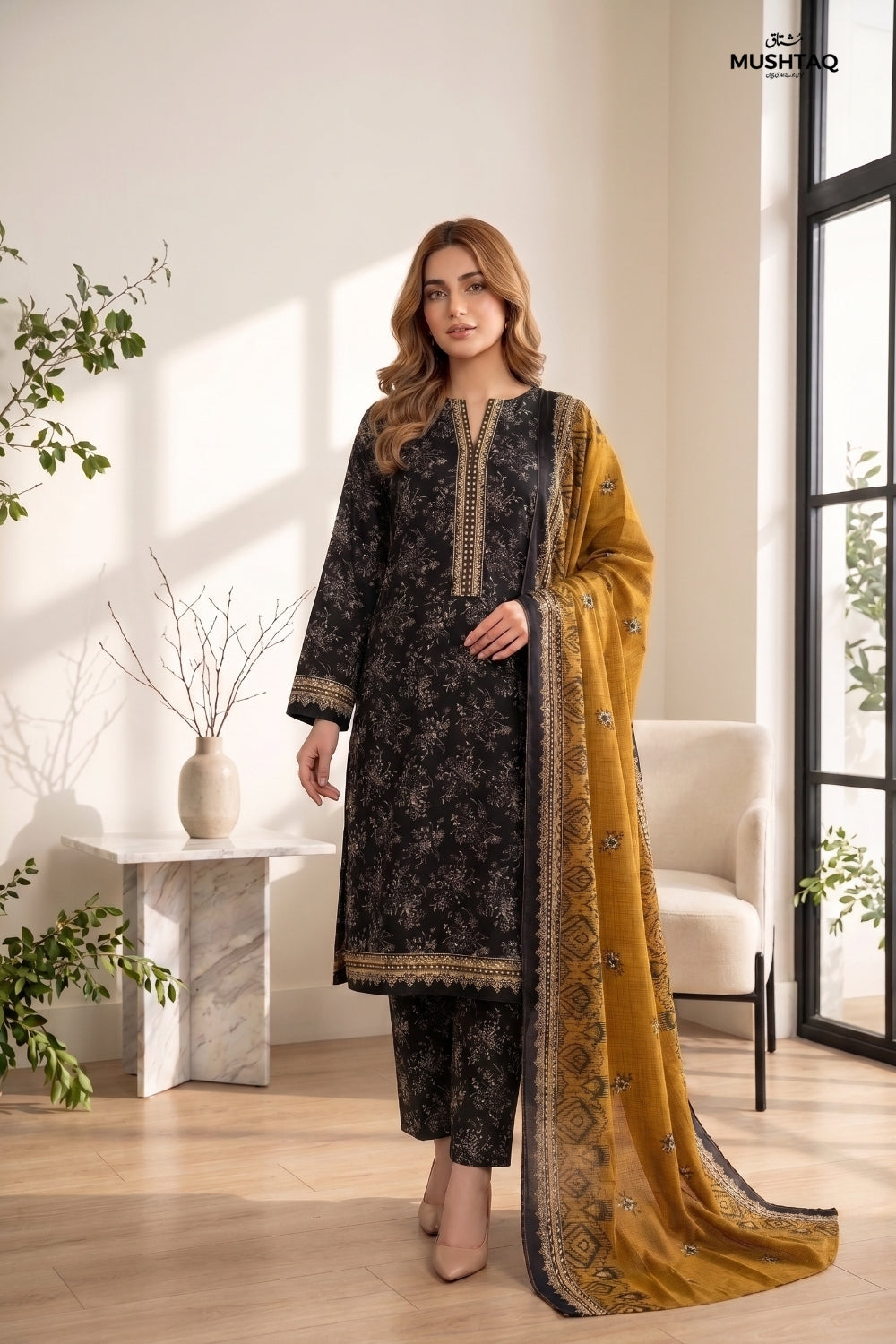 Mushtaq 3Pcs Unstitched Printed Lawn Suit Ayzel Collection Desgin - 2