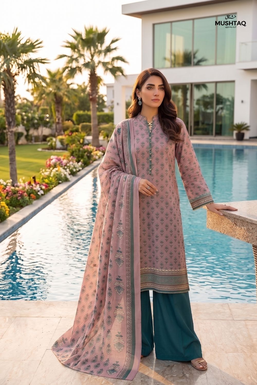 Mushtaq 3Pcs Unstitched Printed Lawn Sapphire Collection Desgin - 2