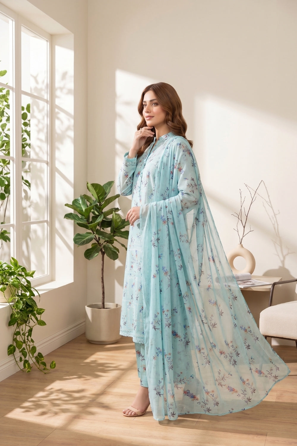 Mushtaq 3Pcs Unstitched Tulip Embroidered Lawn Collection Desgin - 2