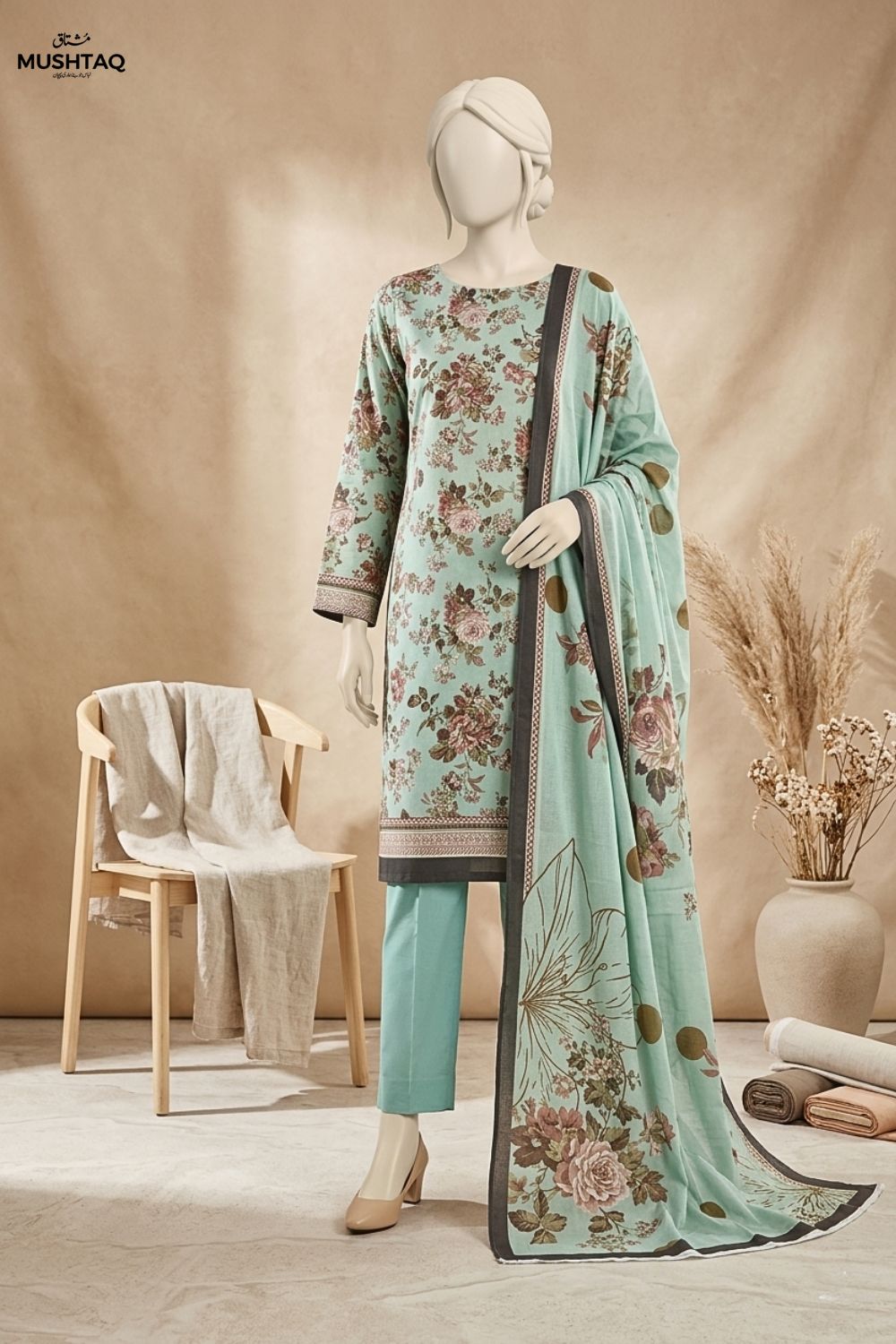 Mushtaq AARISHA Collection 3Pcs Unstitched Printed Lawn Desgin - 5