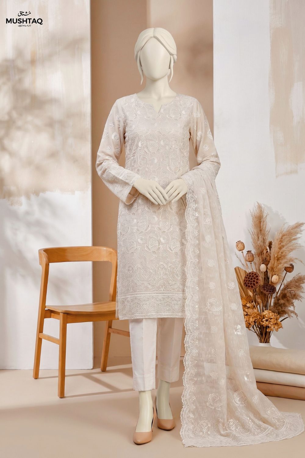 3Pcs Unstitched Embroidered Organza Suit Chiffon Dupatta and jamawar Trouser Mehar Nigah Collection Desgin - 03