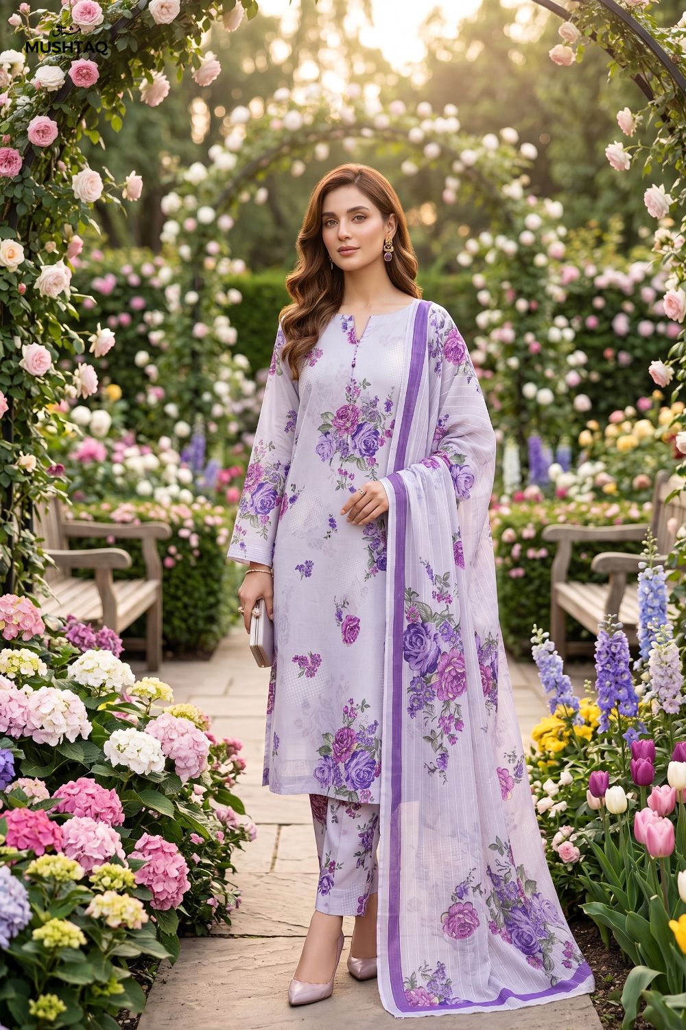 Mushtaq 3Pcs Unstitched Printed Lawn Ansaa Collection Desgin - 2