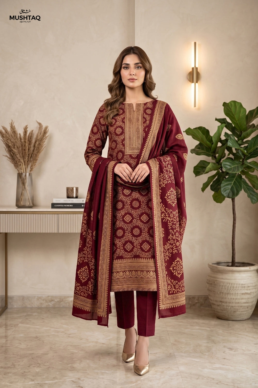 Mushtaq 3Pcs Unstitched Printed Doriya Linen Arisha Collection Desgin - 2