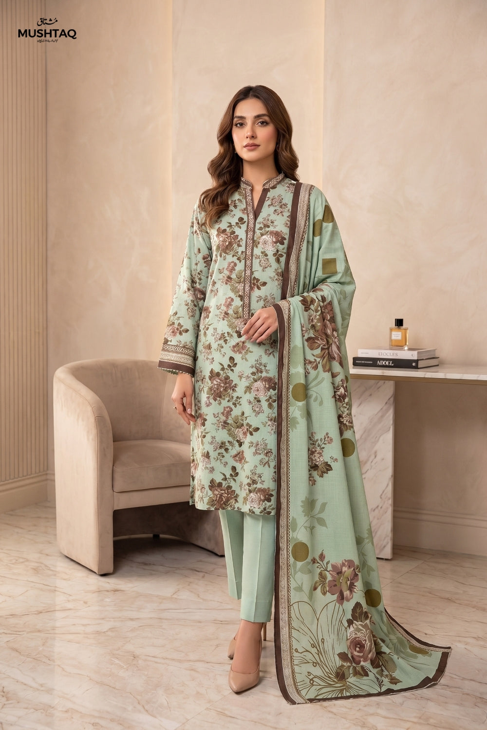 Mushtaq 3Pcs Unstitched Printed Khaddar Desgin - 8