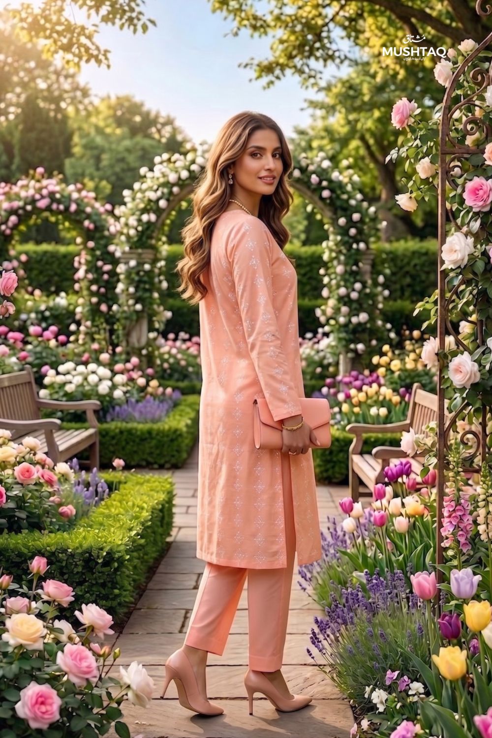 Mushtaq 2Pcs Stitched Printed Lawn Suit Zarnish Collection Desgin - 2