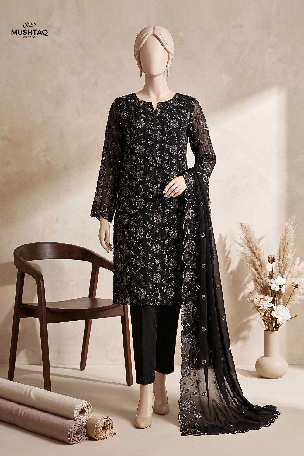 3Pcs Unstitched Embroidered Chiffon Zarmeen Collection Desgin - 02