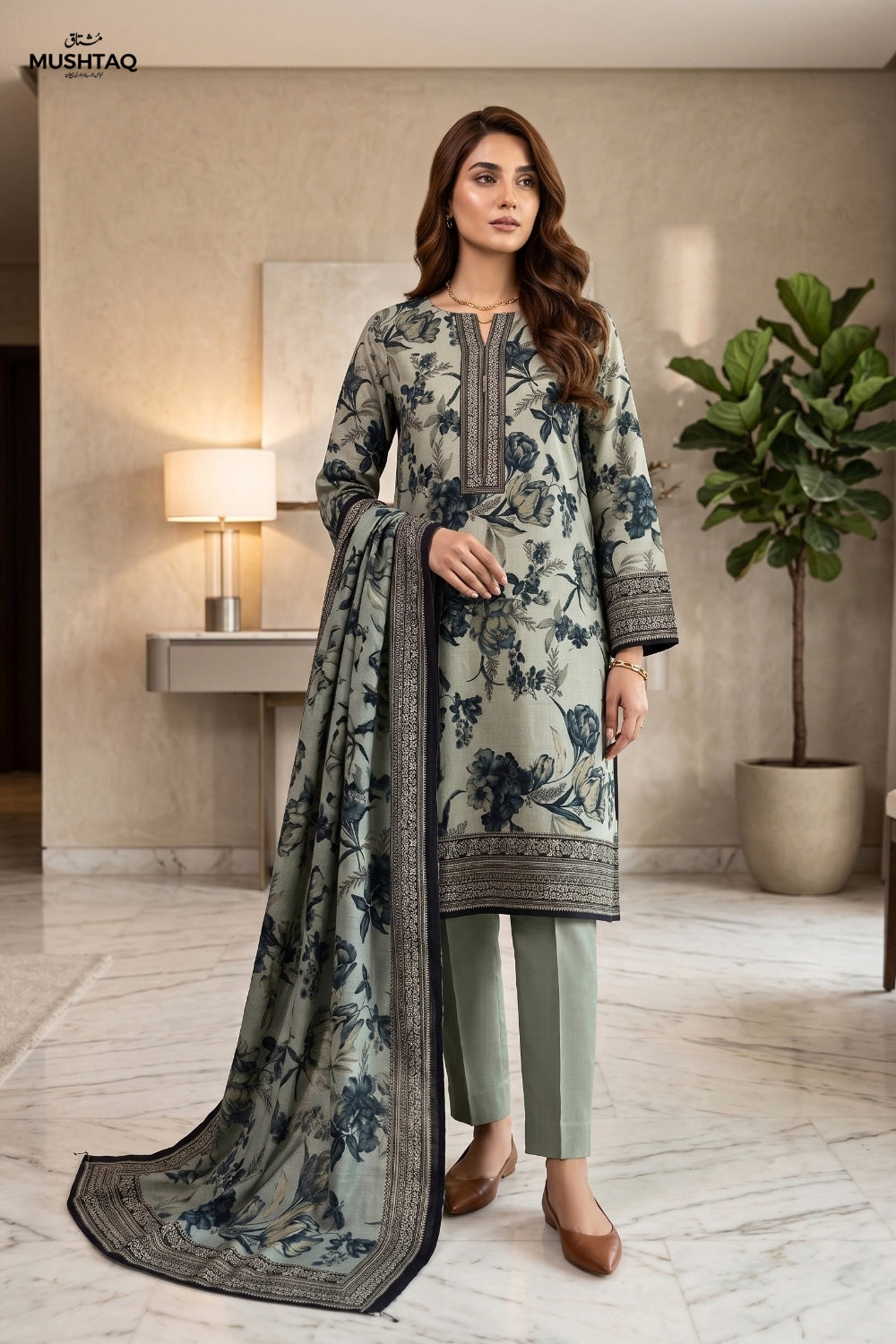 Mushtaq 3Pcs Unstitched Printed Linen Collection Desgin - 2