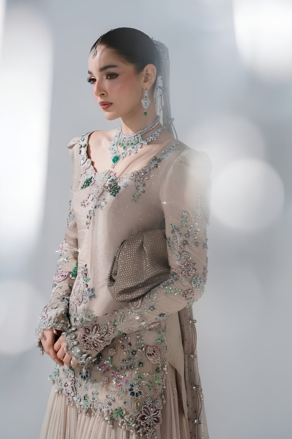 Maria B Mbroidered Unstitched Wedding Edition 3 Piece Unstitched Embroidered Chiffon Saree Moon Grey