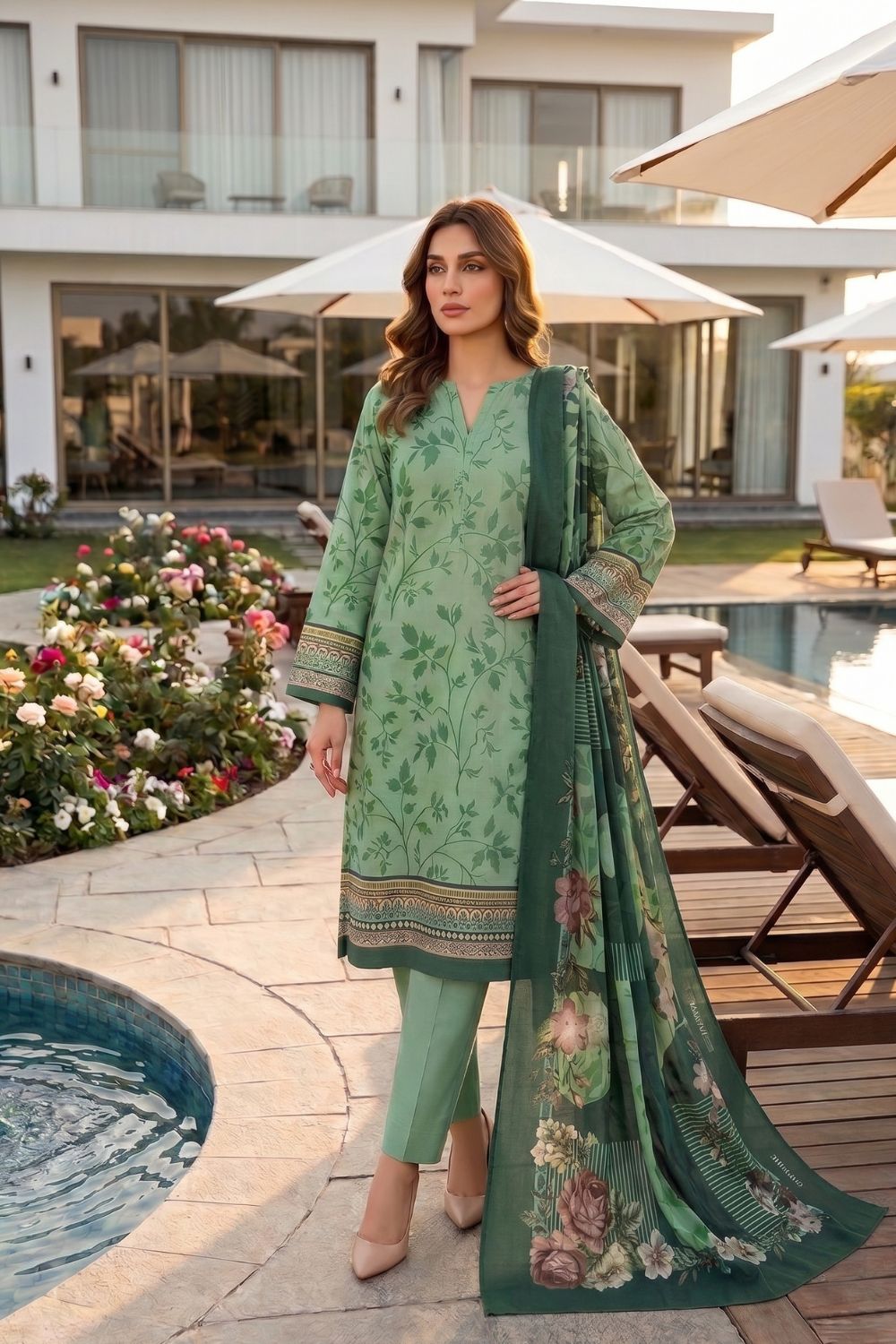 Mushtaq 3Pcs Unstitched Printed Lawn Sapphire Collection Desgin - 12