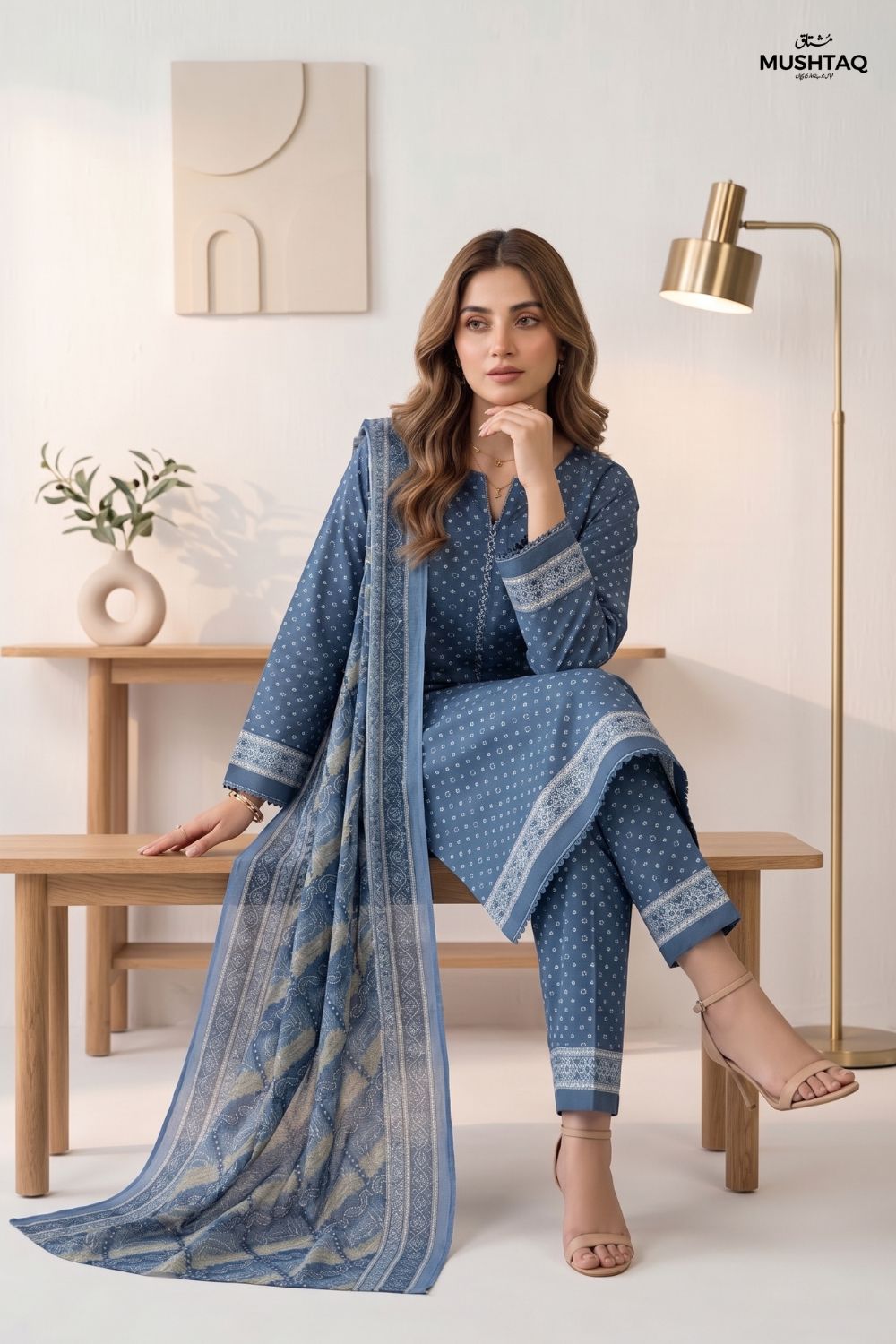 Mushtaq 3Pcs Unstitched Printed Lawn Suit Minaal Collection Desgin - 2