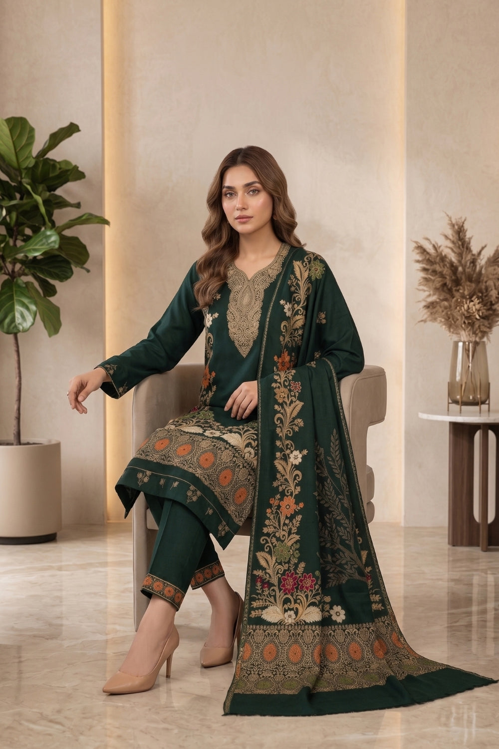 Mushtaq 3Pcs Unstitched Pashmina Jacquard Collection Desgin - 2