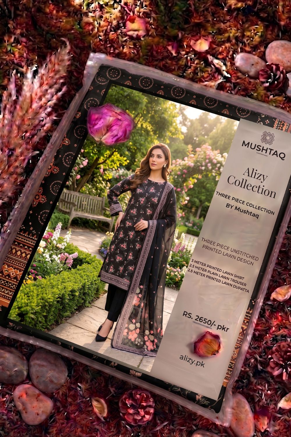 Mushtaq 3Pcs Unstitched Printed Lawn Alizy Collection Desgin - 9