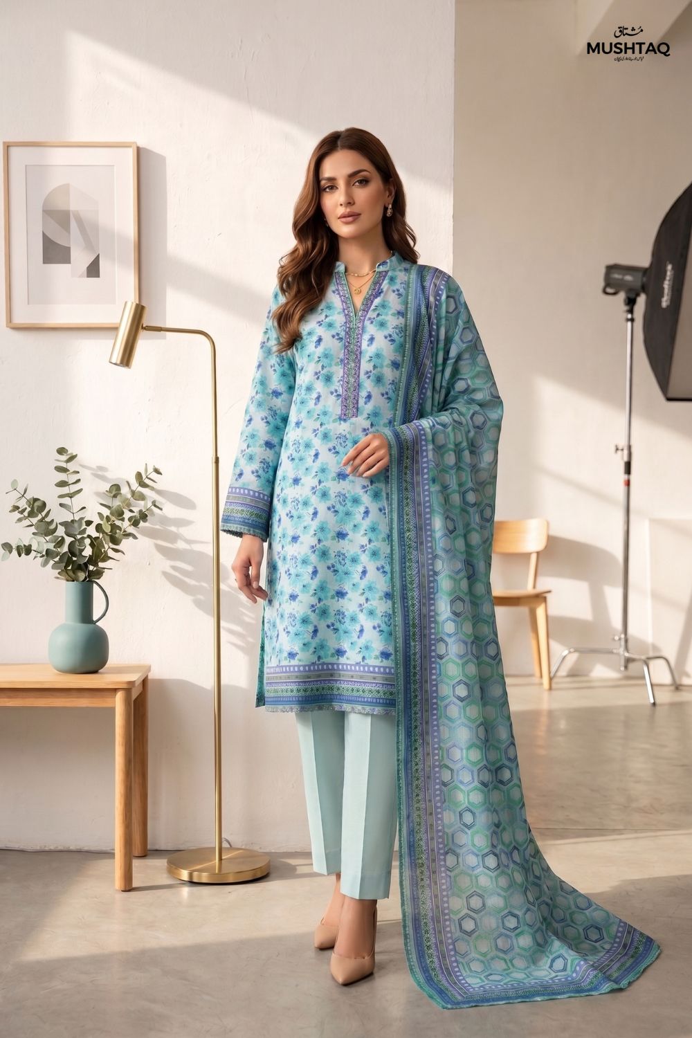 Mushtaq 3Pcs Unstitched Printed Lawn Suit Minaal Collection Desgin - 3