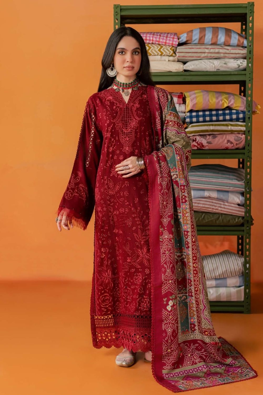 Nureh 3Pcs Unstitched Embroidered Leather Peach Collection NE-290
