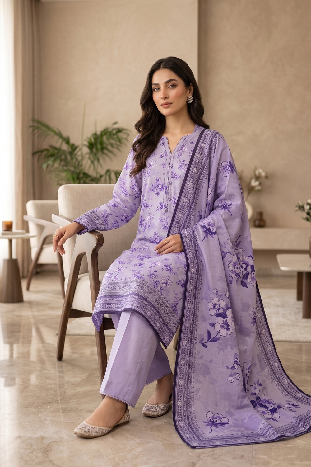 Mushtaq 3Pcs Unstitched Printed Slub Linen Aiza Collection Desgin - 2