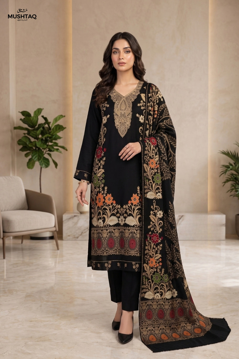 Mushtaq 3Pcs Unstitched Pashmina Jacquard Collection Desgin - 3