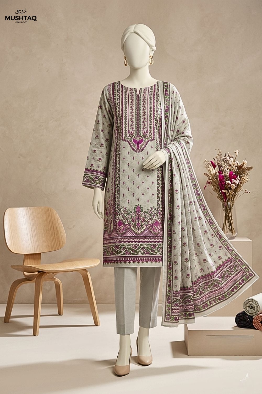 Mushtaq AARISHA Collection 3Pcs Unstitched Printed Lawn Desgin - 2