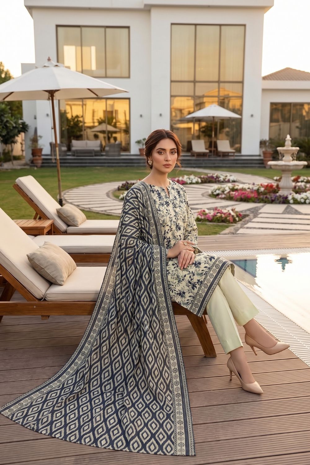 Mushtaq 3Pcs Unstitched Printed Lawn Hoorain Collection Desgin - 2