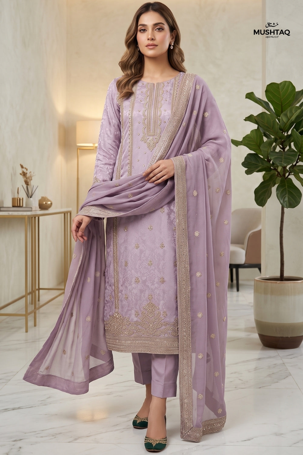 Mushtaq 3Pcs Unstitched China Pqati Suit with chiffon duppata Sophia Collection Desgin - 4