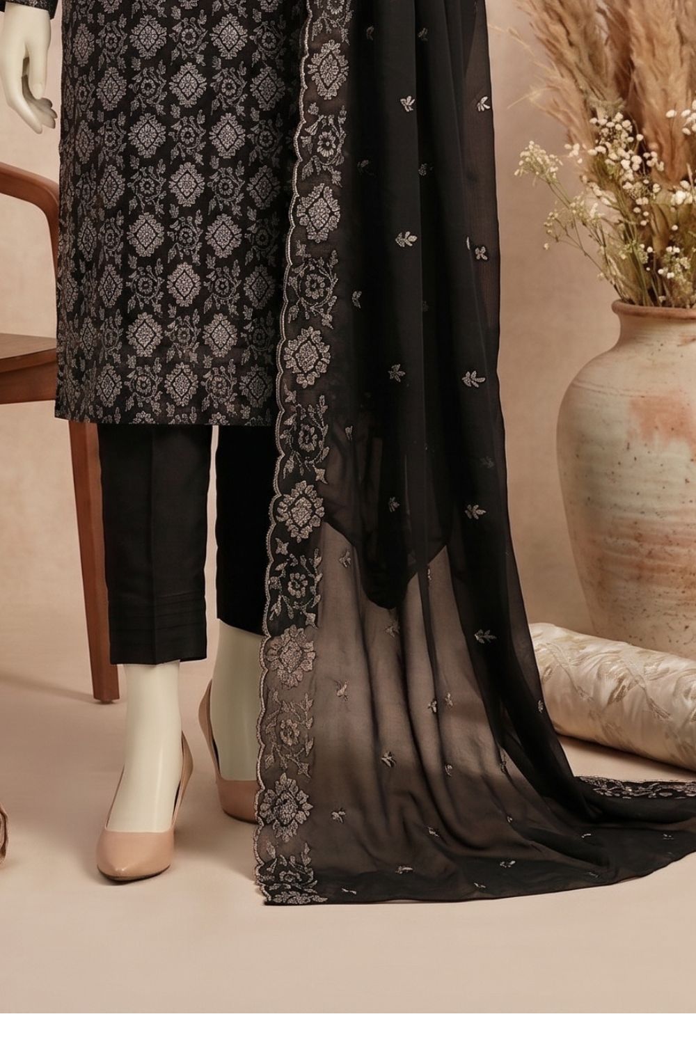 3Pcs Unstitched Embroidered Chiffon Collection Desgin - 02