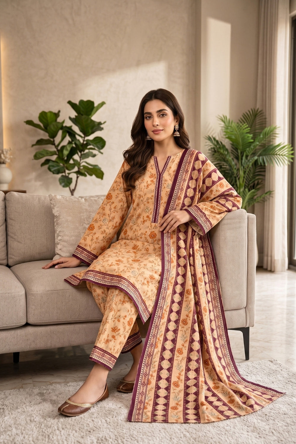 Mushtaq 3Pcs Unstitched Printed Khaddar Eira Collection Desgin - 2