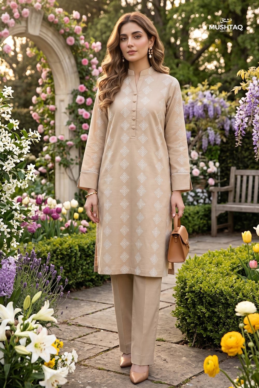 Mushtaq 2Pcs Stitched Printed Lawn Suit Zarnish Collection Desgin - 3